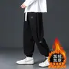 Calças grossas de veludo cotelê forradas com fleece para o inverno para homens, calças compridas casuais para o trabalho, calças de moletom esportivas com patchwork, chenille da moda