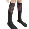 Calcetines Finos de Encaje para Primavera y Verano hasta Media Pantorrilla con Adorno Floral, Calcetines de Ballet para Mujer, Calcetines Largos hasta la Rodilla con Empalme, Calcetines para Botas