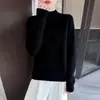 Suéter de punto para mujer 100% lana pura con jacquard de rombos, cuello semi-alto, engrosado para abrigar, top de punto pullover para otoño e invierno