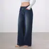 Comercio Exterior Transfronterizo Amazon Tk Casual Europeo y Americano Irregular Suelto Recto de Cintura Baja Pierna Ancha Jeans para Mujer Venta al por Mayor