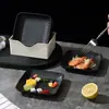 Pratos quadrados de plástico com padrão de pedra imitação, adequados para mesas de jantar em casa, louças estilo japonês, pratos criativos para lanches, pratos de osso preto e branco, conjunto transfronteiriço