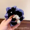 Goma para el pelo de encaje con perlas y rayas azules estilo coreano minimalista, sujetador de coleta de alta gama, cuerda para el pelo elegante y moderna