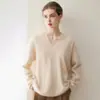 Suéter de malha 100% cashmere puro, novo estilo outono e inverno 2026, gola pontuda escovada feminina, solto, moderno, suéter de estilo casual