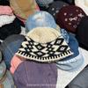 Gorro de Punto Tejido con Costuras Estampadas Estilo Minimental Nicho de Corea del Sur para Mujer Pareja Otoño e Invierno Versátil Lana Cuadros Prismáticos Sombrero de Pescador