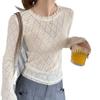 Camiseta Base de Encaje Blanco para Mujer, Nueva Camiseta de Manga Larga con Cuello Redondo y Diseño Elegante para Principios de Primavera 2026