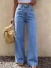Jeans Lavados de Pierna Ancha de Tiro Alto para Mujer, Estilo Vintage de Cinco Bolsillos, Corte Holgado, Pantalones Rectos Adelgazantes, Exclusivamente para Ventas Transfronterizas