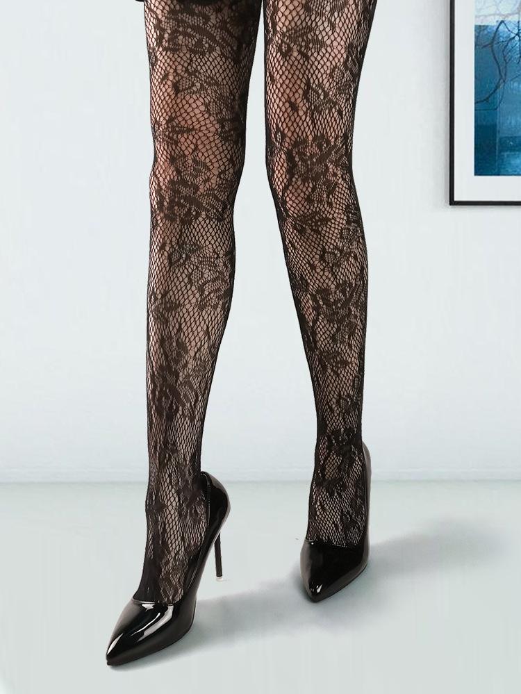 枝叶提花小网连裤袜805