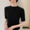 Nuevo Suéter de Punto para Mujer de Primavera y Otoño, Cuello Redondo, Manga Corta, Tejido de Trenza, Sin Costuras, Top de Color Sólido