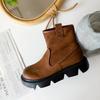 Botas Simples de Couro de Vaca para Artesão de Couro, Bico Redondo, Cor Polida, Zíper Lateral Casual Vintage, Botas Curtas Versáteis Casuais Femininas