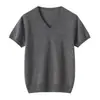 Nuevo Suéter de Punto de Cachemira 100% Cuello en V Manga Corta Color Sólido Suave Cálido Pulóver Top de Cachemira Otoño/Invierno