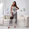 Moda Feminina Europeia e Americana Outono 2026 Transfronteiriço Calça de Suspensório Solta Retrô Estilo Nacional Estampada Casual Conjunto de Duas Peças