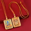 Colar Tanka Semimanual de Xizang, Pingente Tanka Dupla Face, Um Lado com Coração Dourado Pintado do Buda da Medicina, Buda Verde Molizhi Tianlue