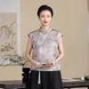 Novo Estilo Chinês Estilo Nacional Verão Novo Modelo Gola Alta Fechamento Diagonal Abotoado Sem Mangas Colete Redutor de Idade Retro Camisa Top Blusa para Mulheres
