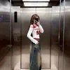 Camiseta de Manga Larga para Mujer, Estilo Coreano Chica Picante, Cuello Diagonal, Bloques de Color, Falso Dos Piezas, Diseño Primavera y Otoño, Corte Ajustado, Adelgazante, Hombros Descubiertos