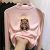Camiseta infantil de manga longa, gola alta, forrada com fleece, espessa, para meninas, estilo outono e inverno, camada interna quente e casual para crianças mais velhas