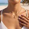 Amazon Moda Design Estilo Boêmio Pingente de Estrela-do-Mar Dourada Colar Ajustável Joia Simples para o Dia a Dia para Mulheres