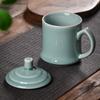 Celadon Tea Cup Office Conference Cup com tampa grande cerâmica copo de presente caneca simples casa banho de pés loja copo de água