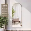 Espelho de Corpo Inteiro Espelho de Chão para Uso Doméstico em Quartos de Meninas, Espelho de Maquiagem de Parede Estilo Ins da Moda com Acabamento de Luxo, Espelho de Maquiagem Arqueado