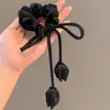 Faixa de Cabeça Feminina, Faixa de Cabeça Elegante com Laço de Fita Preta, Elástico de Cabelo Feminino, Elástico para Rabo de Cavalo, Acessório de Cabelo de Verão