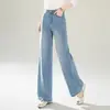 Jeans rectos de cintura alta para mujer, adelgazantes, con intrincado detalle de pedrería, nueva colección otoño 2026, pantalones largos versátiles y elegantes