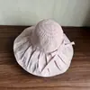 Sombrero de Sol de Rayas de Ala Ancha para Mujer Sombrilla de Verano Sombrero de Pescador Estilo Coreano Versátil Plegable Sombrero con Cinta de Lazo
