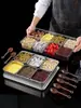 Caixa de temperos de grau alimentício com tampa, 6/8 compartimentos, adequada para uso em barracas de comida, caixa de temperos para sorvete comercial, caixa de armazenamento e caixa de temperos para barracas de comida