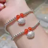 Pulseira cadeado vida longa Prata 999 Zhou Jia mesmo cadeado vida longa contas redondas transferência prata pura pequeno livro vermelho entrega em peça única