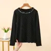 Fleece Espeso Encaje Cuello Redondo Manga Larga Cuello Redondo Capa Base Lunares Otoño Invierno Manga Larga Top Cálido Espesado Más Fleece