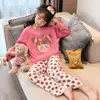 Conjunto de pijama de manga larga de imitación de algodón lindo para primavera y otoño, ropa para el hogar para padres e hijos, para niñas y niños de 15 años