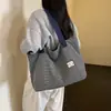Bolsa de lona de mezclilla estilo coreano para mujer, gran capacidad, bordado de letras, bolsa para el trabajo, doble cara, bolso de hombro para estudiante para clase