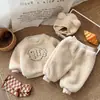 Conjunto de invierno para niños y niñas sudadera con forro polar engrosada pantalones ropa casual cálida de lana de cordero ropa para niños conjunto de dos piezas
