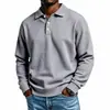 Camisa tipo polo de manga larga suelta de color liso con botones pesados de estilo europeo y americano transfronterizo para hombre, camiseta versátil casual deportiva para hombre