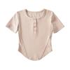 Camiseta irregular europea y americana de verano para mujer, blanca pura, estilo Spice Girl, cuello redondo, ajustada, sexy, de manga corta