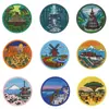 Parches Bordados con Temática de Paisajes del Mundo, Parches Termoadhesivos Sin Coser, Insignias de Viaje de Torre Eólica para Chaquetas y Mochilas