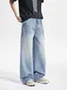 Ropa de Hombre Fengshe / Jeans de Corte Limpio con Estampado de Bambú Estilo Retro Americano para Hombre, Pantalones de Marca de Moda Holgados Rectos Desgastados