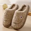Zapatillas de Algodón con Bordado de Pata de Gato Lindas para Mujer, Suela Gruesa Antideslizante Otoño/Invierno, Zapatillas de Felpa Cálidas para el Hogar en Interiores, Pareja