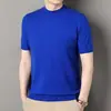 Popular camisa de punto nueva para hombre, suéter de punto fino de manga corta, camiseta básica suave de manga corta para hombre