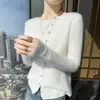 Cardigan de Cashmere Macio para a Pele, Cor Sólida, Estilo Pulôver Outono e Inverno para Mulheres, Gola Redonda, Novo Estilo, Manga Longa, Botão Diagonal, Estilo Europeu e Americano Versátil