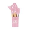 Conjunto de Utensílios de Cozinha de Silicone Multicor com 12 Peças, Resistente a Altas Temperaturas, Cabos de Madeira, Espátulas e Colheres de Cozinha, com Tubo de Armazenamento, Conjunto Doméstico, Em Estoque