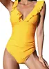 Maiô feminino europeu e americano, peça única, decote em V, babados, cadarço, sexy, estampado, transfronteiriço, Amazon, quente, comércio exterior, maiô