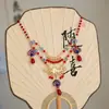 Estilo Demônio Gato da Meia-Noite Frame de Cabeça Guwu Colar Brincos de Bastão de Pérola Acessórios Pretos e Vermelhos Conjunto Completo de Traje Antigo
