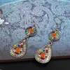 Conjunto de brincos europeus e americanos de moda transfronteiriça, brincos de liga oca, brincos de cor retrô, combinação de acessórios de flor de diamante
