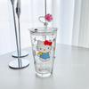 Vaso de vidrio Sanrio Red social Vaso con popote Corazón de niña Escala Taza de leche bebe jugo Estilo INS taza de té con leche con tapa