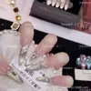 Sombra de Mariposa Rocío VerdeUñas Portátiles Exquisitas Hechas Completamente a Mano con Ojo de Gato Verde Fresco de Verano, Diseño de Flor Pequeña Perlada Tridimensional