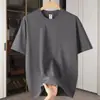 Camiseta de Manga Corta Pesada de Algodón Peinado para Hombre, Verano, Corte Holgado, Camiseta Base Lisa Versátil, Ropa para Hombre, En Stock al por Mayor