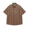 Camisa Japonesa Retrô de Listras Verticais de Manga Curta para Homens, Estilo Universitário de Verão, Solta Casual Versátil Camisa de Casal