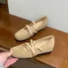 Nuevos zapatos de ante retro de otoño de nicho cómodos de un solo color 2026 con estilo Mary Jane, tira cruzada, color albaricoque y marrón, para mujer