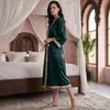 Bata de Noche de Seda Simulada para Mujer, Estilo Largo, Ribete Estampado Estilo Palacio, Bata con Cordones, Ropa para el Hogar, Juego en Caja de Regalo, Adecuada para Todas las Estaciones