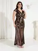 Vestido de Noche Elegante con Lentejuelas y Cuello en V de Tallas Grandes Europeo y Americano para Fiestas y Reuniones