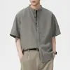 Roupa Masculina Fengshe / Nova Camisa de Manga Curta com Gola Alta Estilo Old Money para Primavera e Verão, Camisa Casual Tendência Americana Solta de Luxo Leve